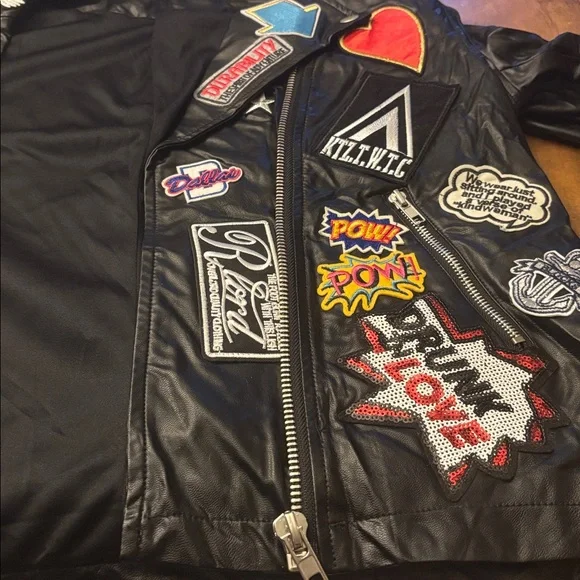 Hot & Delicious Embellished Black Faux Leather Moto Jacket Large - Picture 7 of 10